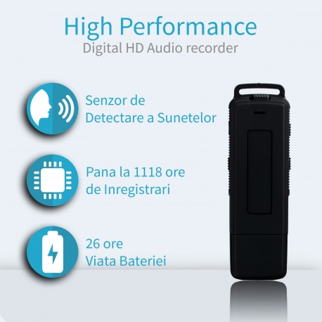 Reportofon cu Activare Vocala ascuns in Stick USB, 16Gb-1128, 26 de ore autonomie, Ultra-Profesional, Casti, MAA-V16Gb