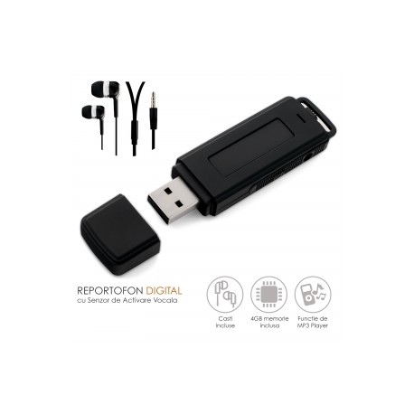 Reportofon Profesional Camuflat in Stick USB cu Activare Vocala, 8GB/564 de ore, Baterie 26 de ore, Model MAA-V8GB